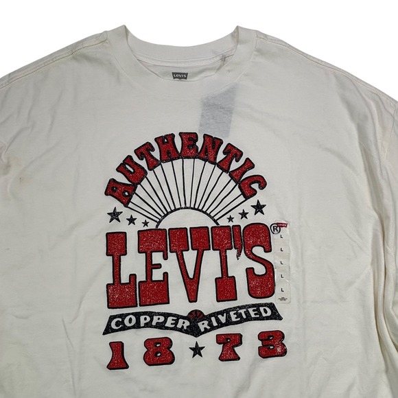 Levi's Authentic Copper Riveted 1873 Graphic T Shirt Mens Size L White Red NEW - Picture 1 of 15